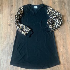 Black Dress with Cheetah Print Sleeves